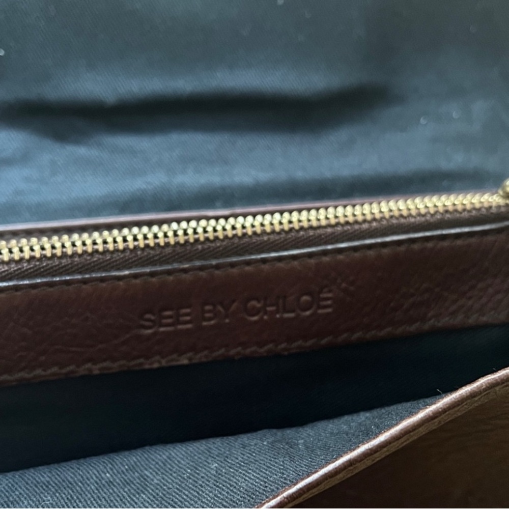 See By Chloé Brown Leather Bow Wallet Continental Zip Clutch Organizer - Picture 5 of 12